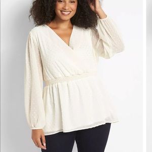 Lane Bryant Cream Surplice Clip Dot Peplum Blouse 14-16